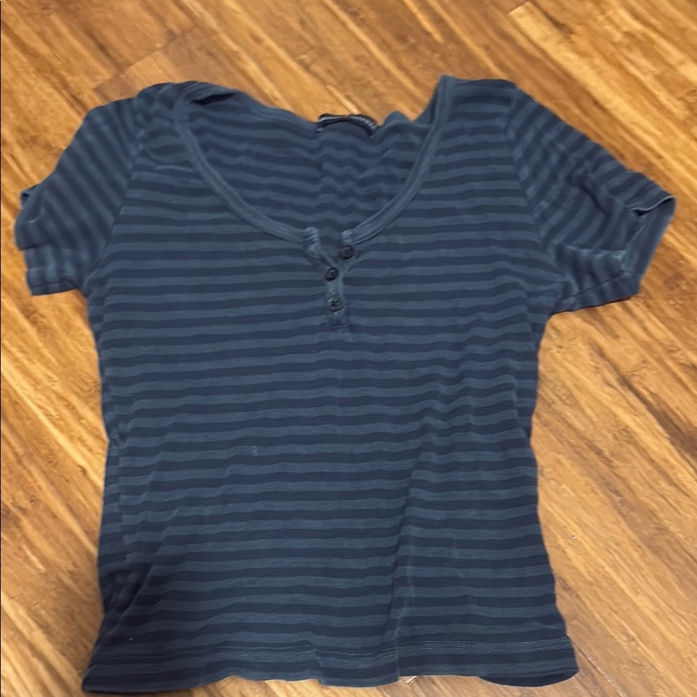 Brandy Melville Blue Fitted Ribbed T-Shirt